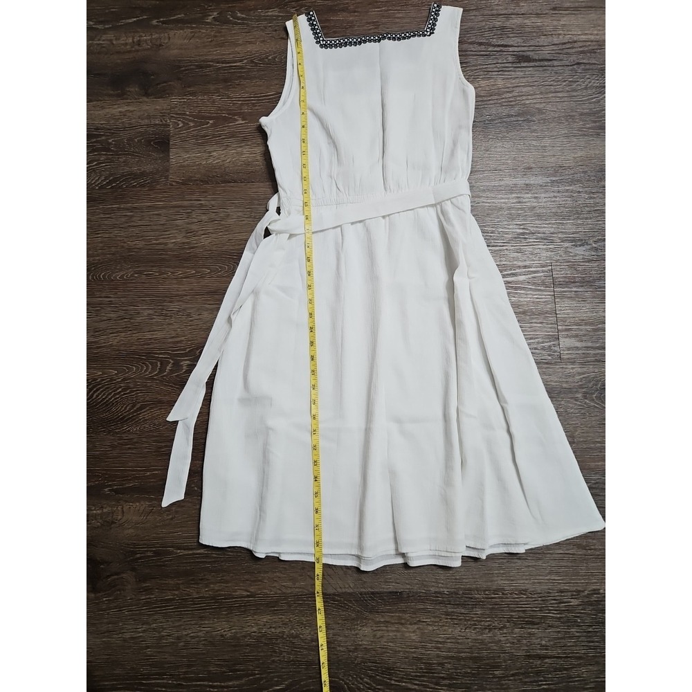 Talbots White Cotton Gauze Square Neck Embroidered Belted‎ Dress Size 4 - Picture 8 of 12